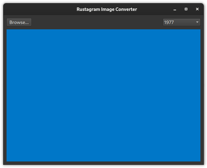 Our previous Qt GUI with our blue ImagePainter instead of the previous red rectangle