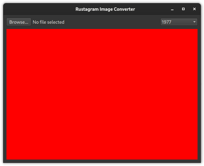 A GUI application with a large red rectangle, as well as a "Browse..." button and a dropdown menu.